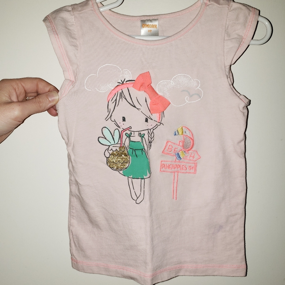 Gymboree light pink shirt girl and embroidered beach sign, 3T